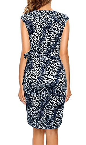 Image of Berydress Women's Vintage V-Neck Sheath Casual Party Work Faux Black Wrap Dress