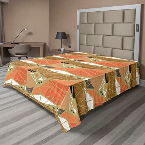 Ambesonne Abstract Modern Art Flat Sheet, Geometric Design Triangle and Trapezoid Pattern Print, Soft Comfortable Top Sheet Decorative Bedding 1 Piece, King Size, Burnt Sienna Cocoa and White