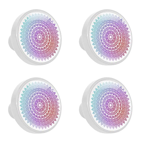 Pomos étnicos de cristal de mandala para gabinetes de cocina, aparador, armario, 4 unidades