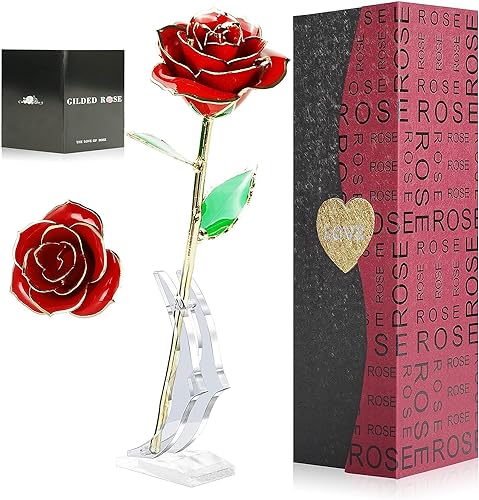 ELEUTH 24K Gold Rose Ewige Rose Geschenke für Frauen Vergoldete Konservierte Rose mit Stand Geschenkbox Geburtstagsgeschenk für Frauen/Freundin/Hochzeitstag/Valentinstag/Muttertagsgeschenke für Mama