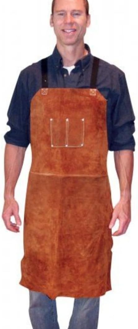 PRIME GUARD Golden Brown Cowhide Leather Welding Bib Apron, 42 inch Full Length
