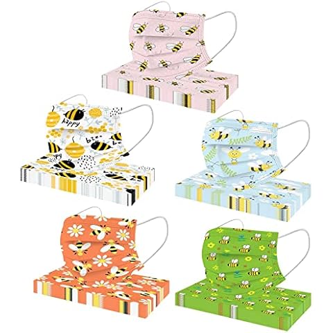 50 Packs Bee Spring Disposable Face_Masks Adult Patterned Bee Summer 3-Ply Facemasks Breathable Protective Wire Printed Holiday Gift Colored Holiday Paper Masks Women Men Elastic Ear Loop Cover
