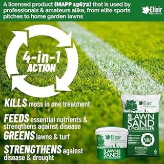 Elixir Gardens Lawn Sand & Moss Killer Treatment | Turf Green Up with Iron Sulphate | 4-0-0+3Fe | 20kg Bag | Treats over 310 sq. meters