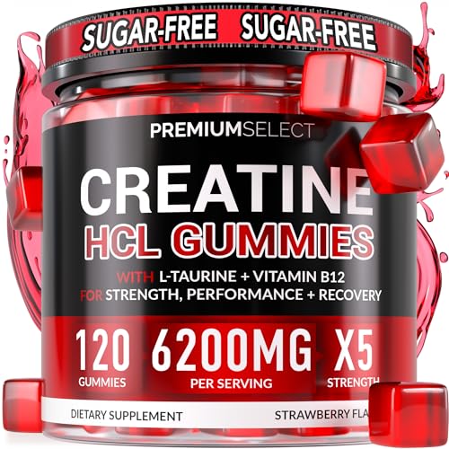 Creatine HCL for Adults 120 Gummies 6200mg - HCL Creatine Advanced Complex with L-Taurine + Vitamin B12 for Men & Women Muscle Strength & Builder Energy Boost Pre-Workout & Recovery Supplement