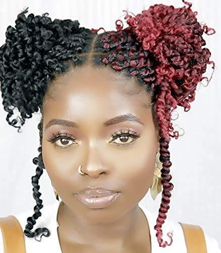 Niseyo 8 Inch Passion Twist Hair Pre-twisted 8 Packs Pre-looped Crochet Passion Twist Crochet Hair Short Braids (8Packs, TBug/Ombre Burgundy)