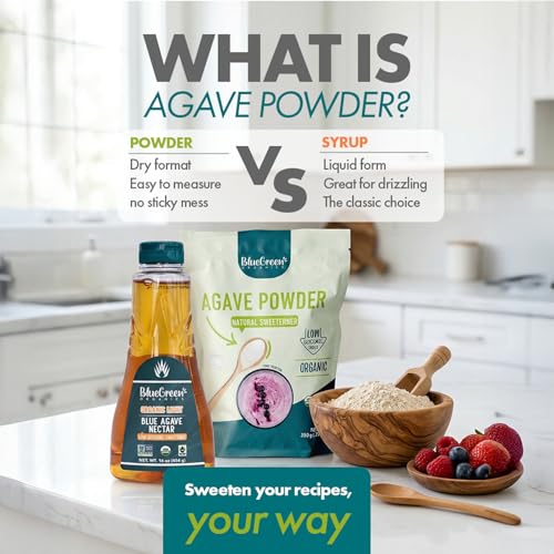 Image of BLUE GREEN ORGANICS Organic Agave Sugar (Powder Form) - Low Glycemic Sweetener Alternative - Keto, Vegan, Gluten Free - Natural Sugar Substitute - 0.77 lb