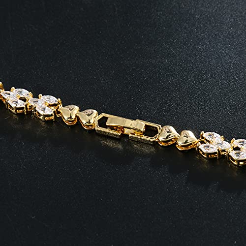 WeimanJewelry White Gold/Gold Plated Women Cubic Zirconia CZ Marquise Teardrop Bridal Tennis Necklace and Drop Earring Set for Wedding Brides (Gold tone-ruby cz)4