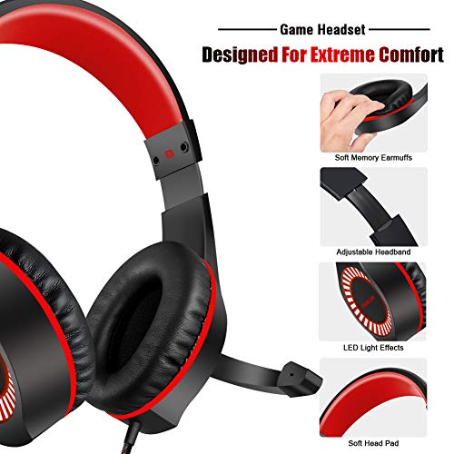 Cuffie da gioco con microfono cablato sull'orecchio Ingresso da 3.5 mm Rumore luminoso a LED Riduzione del suono surround virtuale per PC PS4 Xbox One Switch Mac Laptop