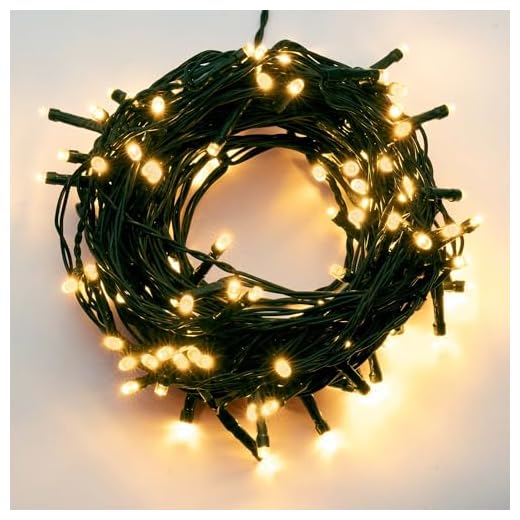 Hellum LED Lichterkette Außen mit Timer I 19,9m 200 bernsteinfarbene LEDs (klassisch warmweiß) Weihnachtsbaumbeleuchtung Kabel in grün, <59lm 576696