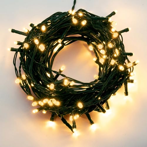 hellum Lichterkette Außen LED mit Timer 80 LEDs klassisch warmweiß ca. 7 9 m beleuchtet grünes Kabel Lichterkette mit Stecker für Weihnachtsbaum Garten & Terrasse <59lm 576603