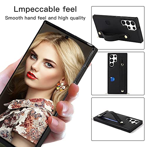 Ccsmall Case For Samsung Galaxy S23 Ultra (Not S23) With Card Slot Holder, Removable Adjustable Shoulder Strap Lanyard Crossbody Neck Purse Phone Case For Samsung Galaxy S23 Ultra Kb Black #TOP3