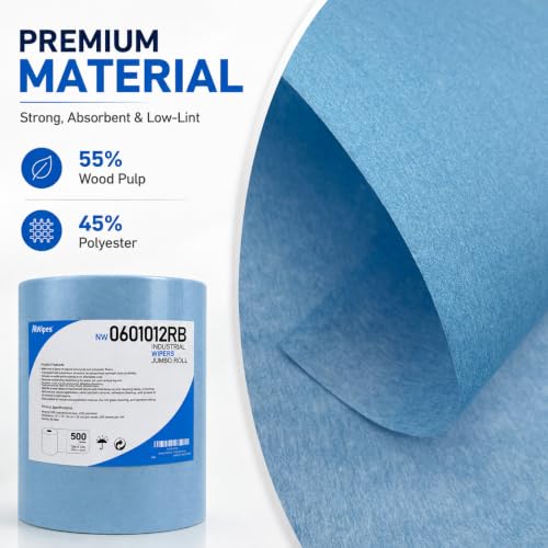 Image of AAwipes Cleanroom Wipes Roll, 10x12 inch 500 Sheets Blue, Cellulose Polyester | Low-Lint, Highly Absorbent, Surface Cleaning, Lab & Industrial Applications