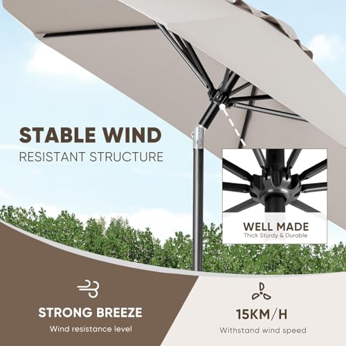 Image of Tempera Patio Market Outdoor Table Umbrella with Push Button Tilt and Crank, Large Sun Umbrella with Sturdy Pole & Fade Resistant Canopy, Easy to Set