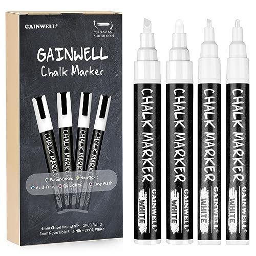 GAINWELL Weißer flüssiger Kreidemarker 3mm und 6mm Spitzen - Verwendung...