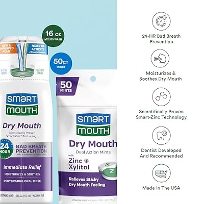 SmartMouth Dry Mouth Zinc Activated Mouthwash & Dual-Action Mints - Complete Care Kit for Oral Dryness Support - Immediate Dry Mouth Relief & Bad Breath Prevention - Alcohol-Free - 16 fl oz, 50 Count