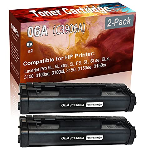 2-Pack (Black) Compatible 5L, 5L Xtra, 5L-FS, 6L, 6Lse, 6Lxi, 3100, 3100se, 3100xi, 3150, 3150se, 3150xi Laser Printer Cartridge (High Capacity) Replacement for HP 06A (C3906A) Printer Cartridge