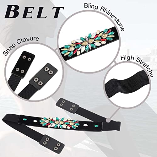 Urieo Rhinestone Stretchy Cinch Belt Crystal Black Elastic Belts Wide Stretch Dress Dresses Ladies Waist Belt for Women3