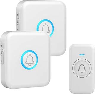 Wireless Doorbell, Classroom Doorbell, with 60 Chimes 5 Levels Volume and LED Flash, 1000ft Range Waterproof Door Bells for Homes Office Hospital (2 Receivers + 1 Button, White, U.S. Plug)