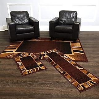 Home Dynamix Konya Contemporary Modern Area Rug 3 Piece Set Border Brown Beige
