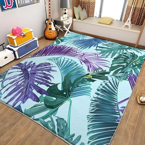 Tropical Leaves Blue Area Rug 160 x 230cm Cover