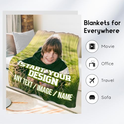 Custom Blanket with Picture Text - Personalized Photos Blankets for Boys Teens Boyfriend - 4 Sizes Soft Fleece Throws