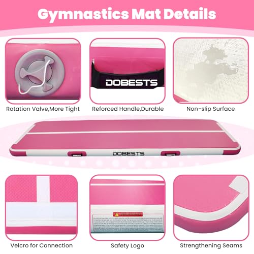 Image of DOBESTS Inflatable Air Gymnastics Mat Tumbling Mat Tumble Track Gymnastics Training for Kids Home 6.6 feet 10 feet 13feet 16feet 20feet 4 /8inch Thick for Cheerleading Dance Yoga Cheer Water With Pump