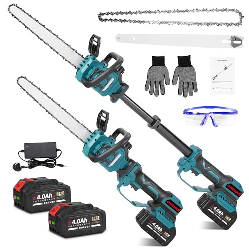 Mini Chainsaw Cordless Electric Power Saw - 32.5 cm Telescopic High-Speed Saw, 12 Inch Brushless Saw for Cutting Wood, Trimming Cutting (2 Batteries & Charger) (A-12INCH)