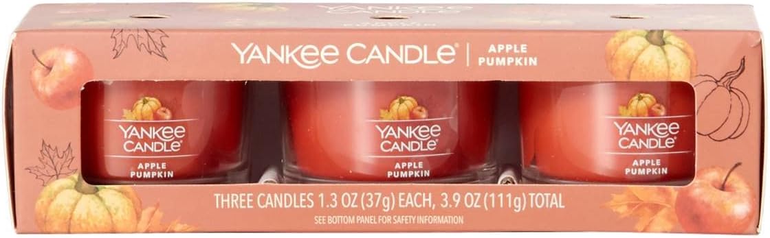 Yankee Candle Mini Travel Size Classic Tumbler Glass Jars — Set of 3 Apple Pumpkin