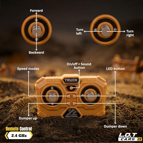 Image of Rumble 1:64 RC Dump Truck, 6 Channel Rc Truck 4x4, Toy for Kids, Rechargeable Engineering Car, Heavy Duty Machine Construction Toy with Lights & Music (Yellow)