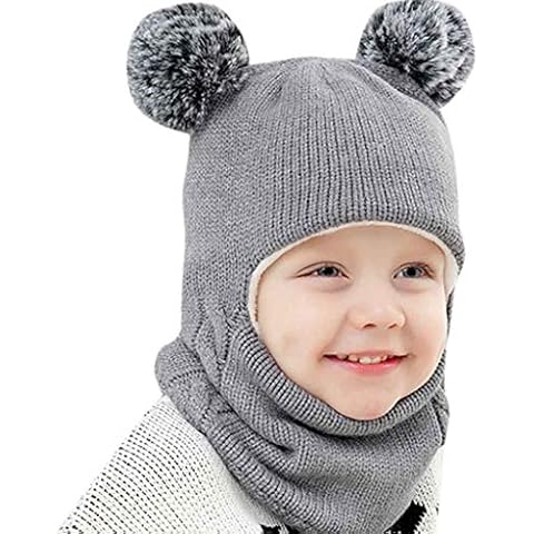 nvtuuer Children's Winter Beanie Hat Girls with Bobble Hat Baby Knitted Hat Ears Scarf Hat Boys Winter Warm Beanie Baby Hat (B, 2 Years-7 Years) Cover
