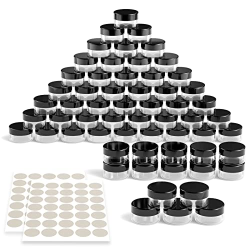 Newaner 60 Pièces Pots Cosmétiques Vide en Plastique, 10g10ml Mini pot transparent avec bouchon à vis, cannette vide avec autocollants, Idéal pour...