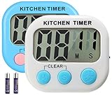 Great Polly 2 Pack Digital Kitchen Timer Cooking Timers Clock with Alarm Magnetic Back and Stand, Minute Second Count Up Countdown, Large LCD Display (Blue)