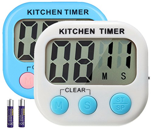 Great Polly 2 Pack Digital Kitchen Timer Cooking Timers Clock with Alarm Magnetic Back and Stand, Minute Second Count Up Countdown, Large LCD Display (Blue)