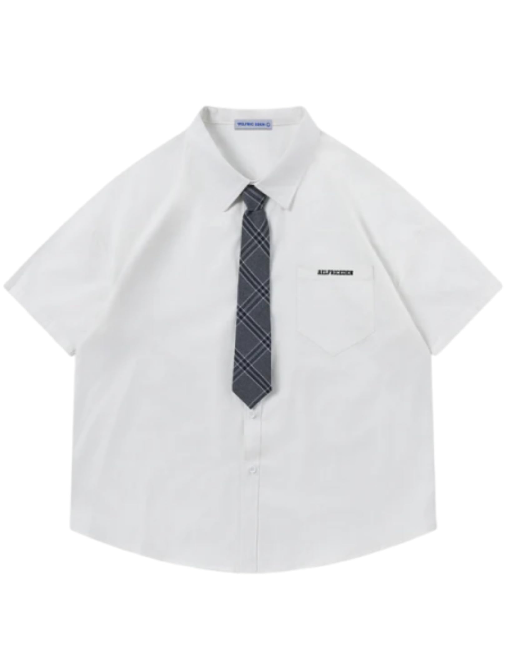 Photo 1 of Aelfric Eden Button Down Shirts Oversized Unisex Plaid Tie Short Sleeve Shirt Casual Streetwear Summer Tops White