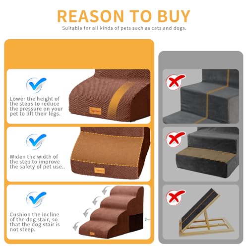 Image of Topmart High Density Foam Dog Steps 4 Tiers,Extra Wide Deep Pet Steps,Non-Slip Dog Stairs Ramp for Bed,Soft Foam Cat Ladder,Best for Older Injured,Older Pets,Cats with Joint Pain