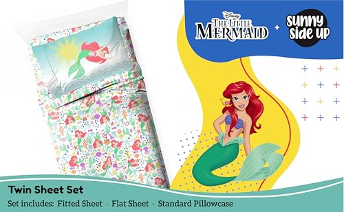 Image of Sunny Side Up Disney The Little Mermaid Twin Sheet Set - 3 Piece Kids Bedding Set Includes Pillow Cover - Super Soft Ariel Microfiber Sheets