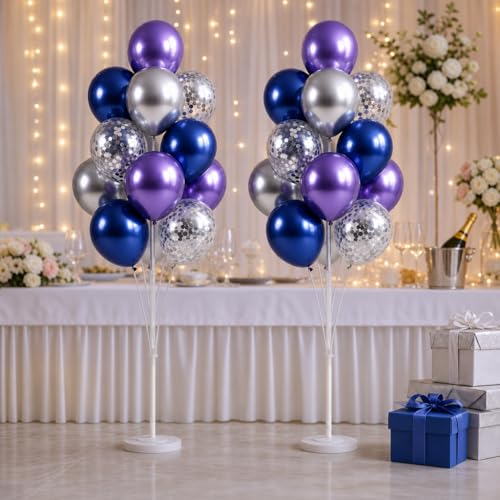 Image of Balloon Column Stand Kit with Balloons, Base and Pole, Balloon Column Kit for Floor or Table Backdrop Decoration for Party Wedding Baby Shower Birthday Graduation (Midnight Purple Blue)