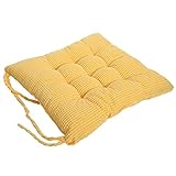Corduroy Chair Pad - TKOOFN Expandable Polyethylene (EPE) Stuffed Seat Cushion [13.7x13.7inch] Square Chair Cushion for Home Furniture & Decor (package of 1, Yellow)
