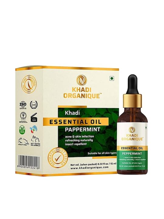 Image of Khadi Organique Peppermint Essential Oil | Natural Therapeutic Grade Oil | For Hair Growth, Skin Care, Steaming, Diffuser, Aromatherapy & Insect Repellent | Soothing Relief & Muscle Relaxation - 15ml