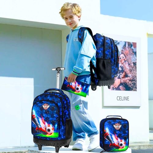 3PCS Rolling Backpack for Boys, 21 Inch Dinosaur Roller School Bookbag with Lunch Bag, Water Resistant Wheeled Backpacks for Teens Boys Elementary Travel2