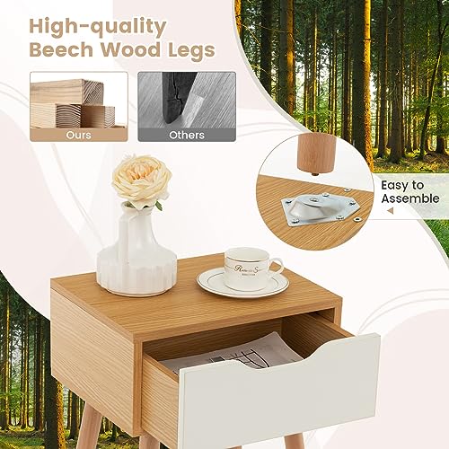 Giantex Mid Century Modern Nightstand, Wooden Bedside Table With Storage Drawer, Versatile End Table With Solid Beech Wood Legs For Bedroom Living Room thumb #4