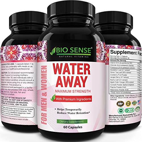 Natural Diuretic Water Away Pills Vitamin B6 Potassium & Dandelion Root Extract Water Retention Anti-Bloating and Swelling Capsules Weight Loss for Women & Men with Antioxidant Green Tea by Bio Sense