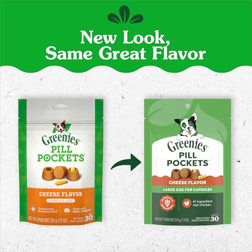 Image of Greenies Pill Pockets for Dogs Large Size, Dog Treat Pouch for Capsule Medication, Cheese Flavor, 7.9 oz. Pouch