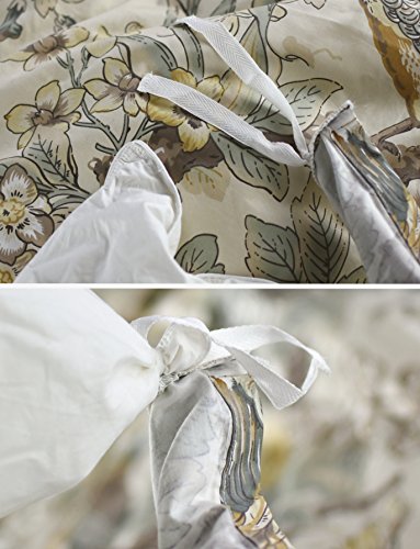 Eikei Chinoiserie Chic Peacock Floral Duvet Cover Paradise Garden Botanical Bird And Tree Branches Vintage Stylized Long Staple Cotton 3Pc Bedding Set (Queen, Yellow) #TOP2