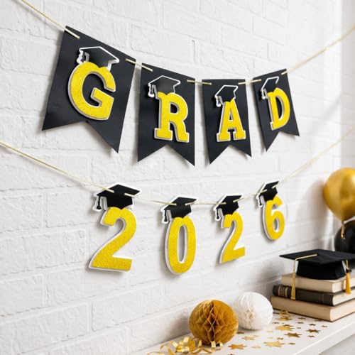 Graduation Decorations 2026– DIY 3D Congrats Grad 2026 Banner Black and Gold Layered Grad Party Decor for School and Home Graduation Photo Backdrop (Black)