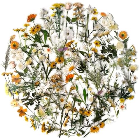 Maxleaf 80 Pieces Natural Vintage Flower Stickers, Self-Adhesive Transparent Flower Decals for Scrapbooking Supplies, Waterproof Nature Floral Clear Stickers for Adult Card Making Letters DIY Cover