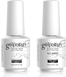 Vishine 15ml No Wipe Top Coat Base Coat Gel Nail Polish Soak off UV LED Drying Long Lasting Shiny Nail Varnish Set
