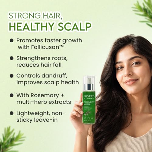 Image of Jovees Herbal Rosemary Water Hair Growth Spray with Follicusan DP (200ml) | Mist Spray for Hair Fall, Strengthens Follicles & Boosts Hair Growth | Adds Shine | Non-Greasy, Lightweight Hair Tonic | For All Hair Types | Reduces Dandruff & Scalp Protection