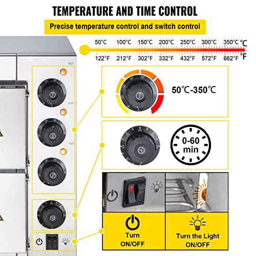 VEVOR Forno Elettrico di Pizza Dolci Carne Pesce Camera Doppia 3000 W da Bancone Luce Interna, con Temperatura Regolabile 50-350 ? Pietra di Pizza Diametro 14 Pollici