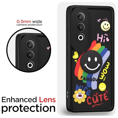 Image of Pikkme Back Cover for OnePlus Nord CE 4 5G | Soft Silicone| Cute Rainbow Smile & 3D Cartoon Flower Design | Shockproof Raised Camera Protection Bumper Case (Black)
